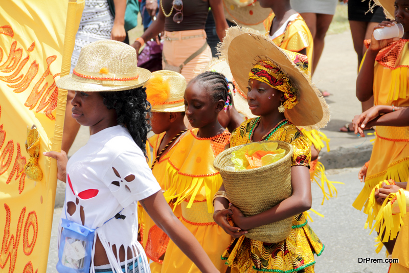 group with yellow costumes in the Barbados kids kadooment