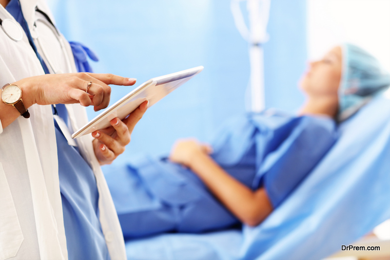 Picture of adult woman having a visit at female doctor's office