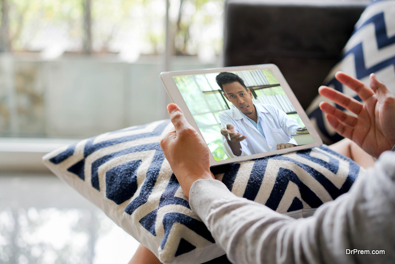 young man video conference to consulting about male hormone and physical with specialist