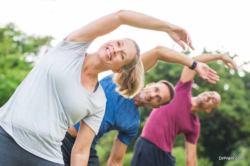 group of friends joined yoga class