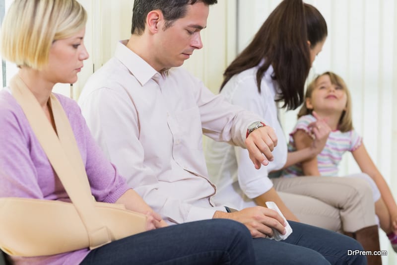 Bored patients waiting in the waiting room of a hospital