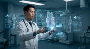 How AI Is Creating the Next Big Asset Class in Global Medical Tourism doctor using holographic technology examine heart