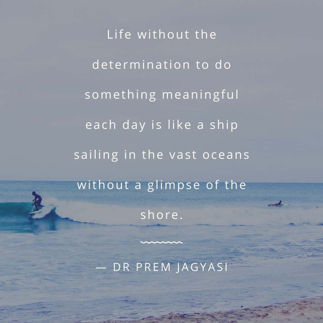 Life without the determination to do something meaningful each day is like a ship sailing in the vast oceans without a glimpse of the shore.