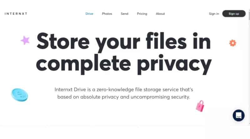 Internxt cloud storage provider with zero-knowledge feature