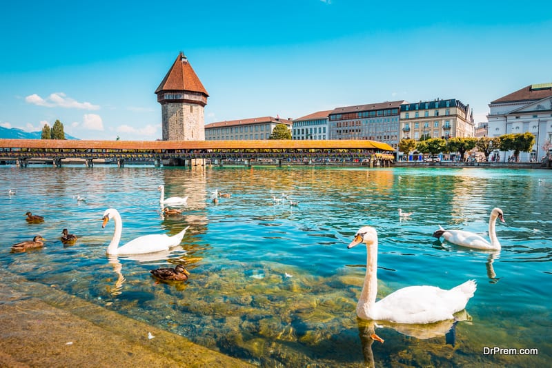 Historic town of Lucerne with famous Chapel Bridge, Switzerland