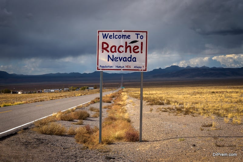 Rachel street sign on SR-375 in Nevada, also known as the Extraterrestrial Highway
