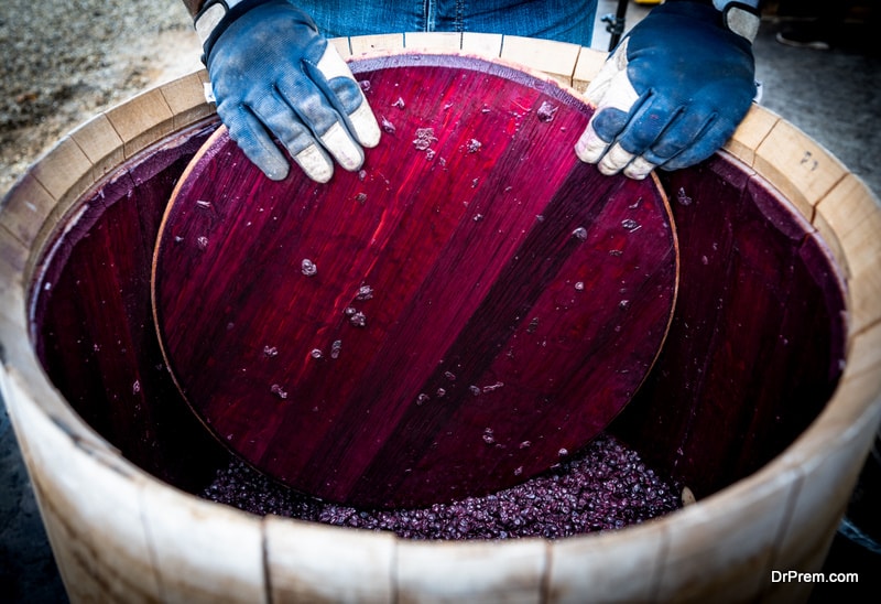 Wine mixing during fermentation process in barrel