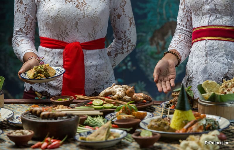 Indonesian cuisine - Many traditional Balinese dishes on the table