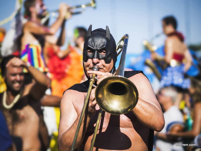 Masked Musician Playing at Carnaval Parade, Rio de Janeiro, Brazil