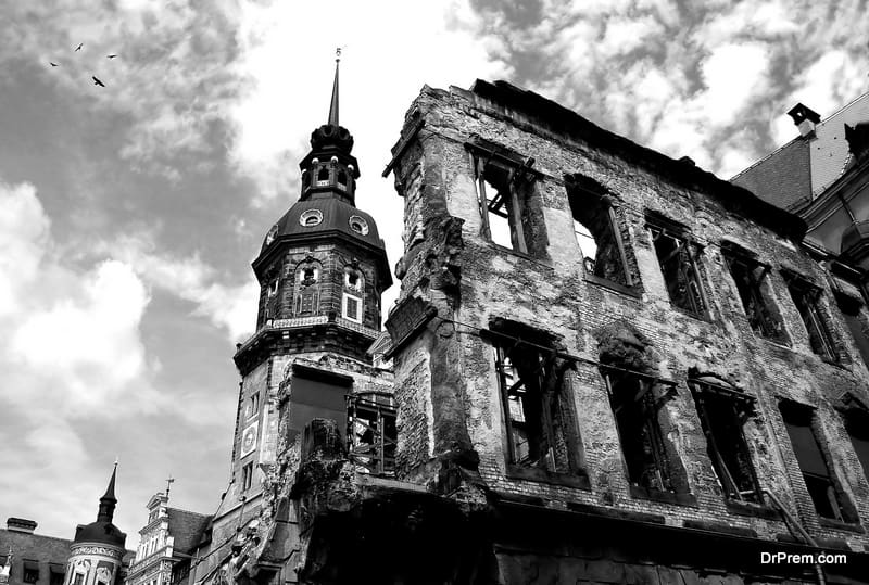Ruins and remains of World War II in Dresden, Germany