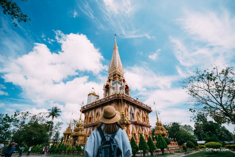 beautiful pagoda in Wat Chalong or Chalong temple at Phuket town, Thailand