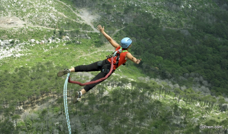 woman enjoying Bungee Jumping 