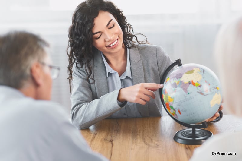 woman travel agent guiding the client