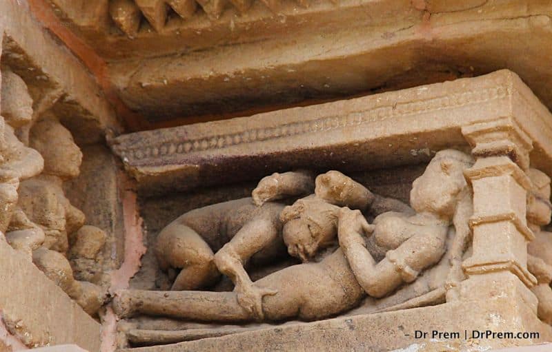 Kama Sutra which describes about sex is nicely shown in the carved picture of Khajuraho temple. 