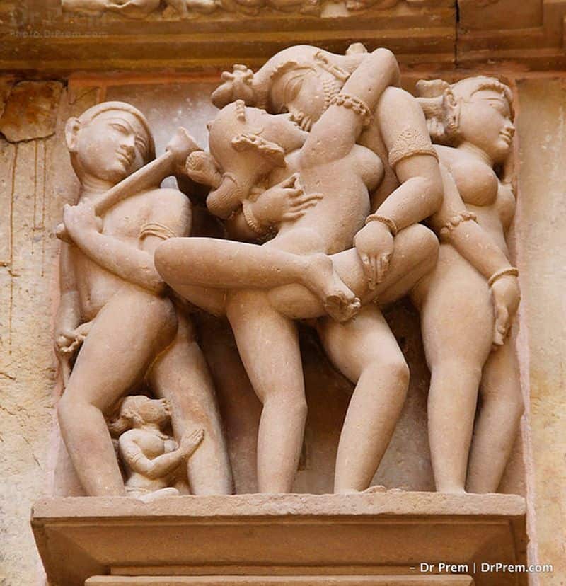 The statue built in Khajuraho temple depicts about sex in medieval days in India.