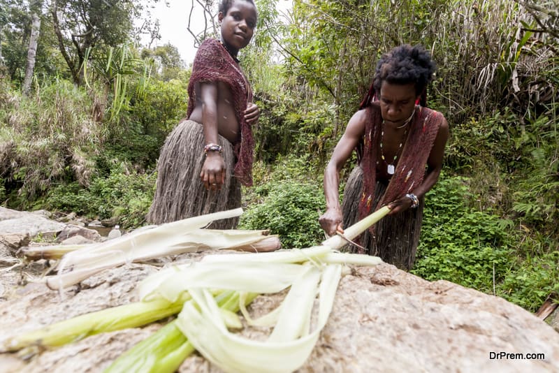  Dani women extracting salt in Wamena, Papua New Guinea