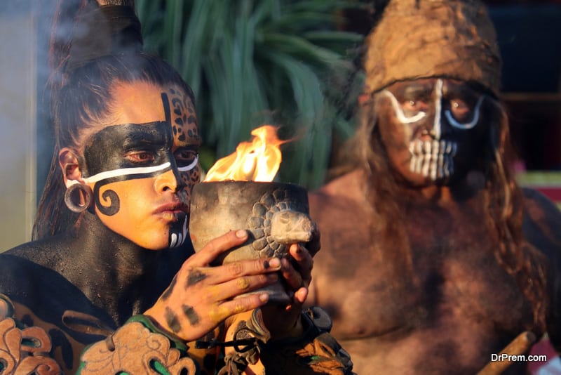 Mayan priest and warrior of Maya during ancient fire ritual