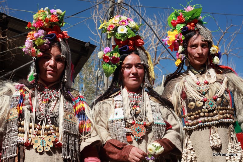 Tribal women parade in a cultural procession in Let, Ladakh, India