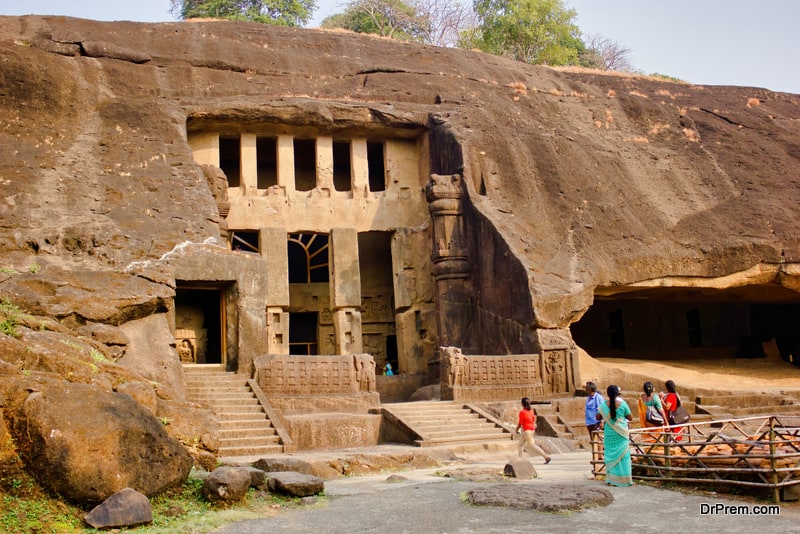 Exterior of Buddhist heritage cave temple Kanheri cave