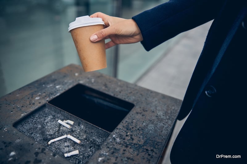 Female caring about environment leaving litter in proper place