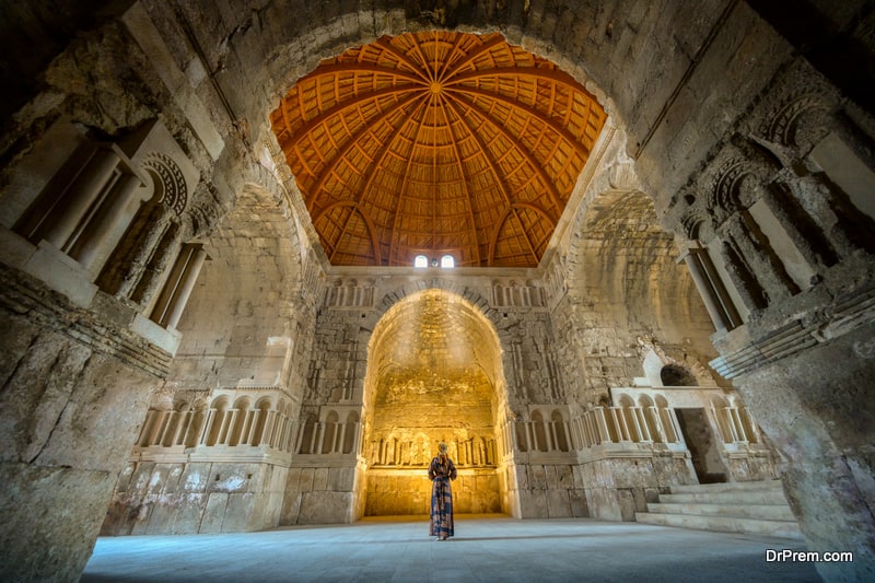 Female in Umayyad mosque, Roman ancient city in Amman capital city of Jordan