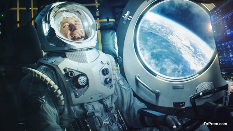 Happy Astronaut on a Space Ship In Orbit