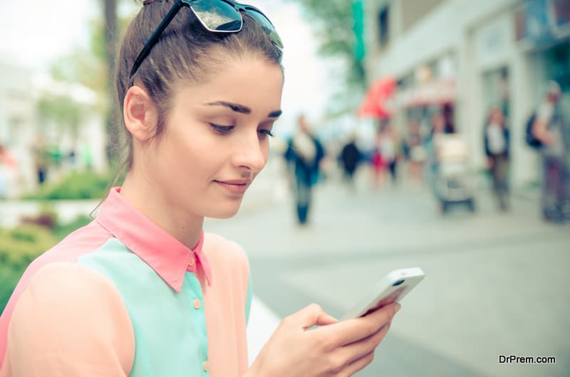 woman searching for eateries online