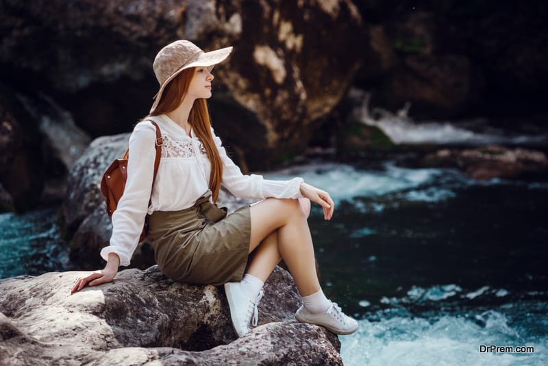 woman travelling alone in the forest