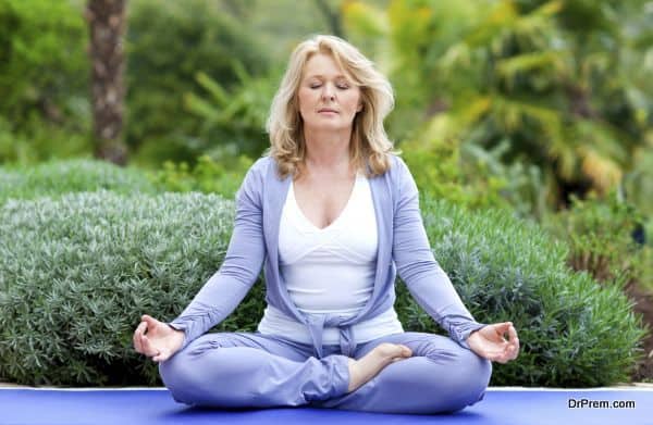mature woman in yoga position