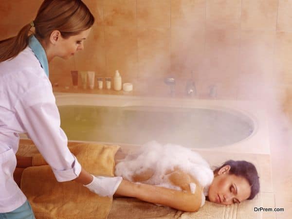 Woman in hammam or turkish bath