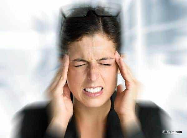 Business woman stress and headache
