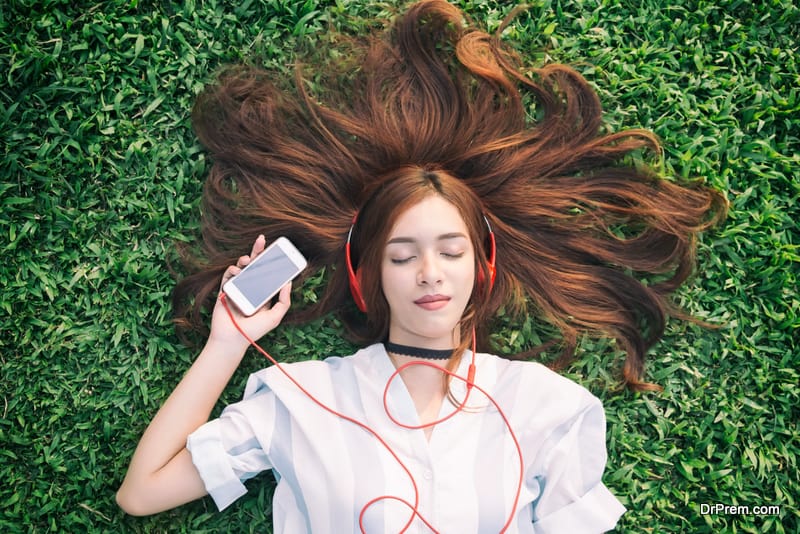 relaxed woman listening music 