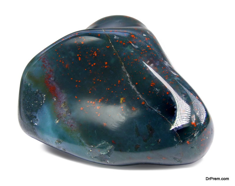 Heliotrope (bloodstone) gemstone isolated on white