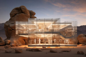 From Walls to Wellness: AI Architecture That Heals Hospitals, Homes, and Workspaces futuristic store with abstract concept architecture