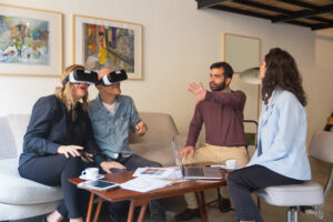 From Walls to Wellness: AI Architecture That Heals Hospitals, Homes, and Workspaces middle aged customers enjoying vr experience