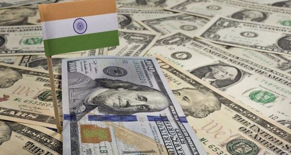 Flag of India sticking in various american banknotes.(series)