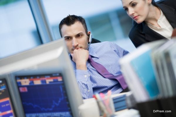 Businessman Using Headset Microphone