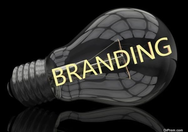 Branding - lightbulb on black background with text in it. 3d render illustration.