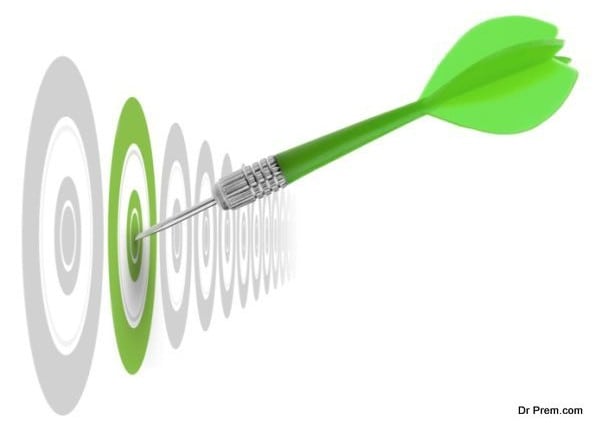 successful dart reaching the green goal, symbol a success or a business challenge, the image is isolated on a white background - illustration