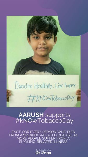 Aarush supports No Tobacco Day